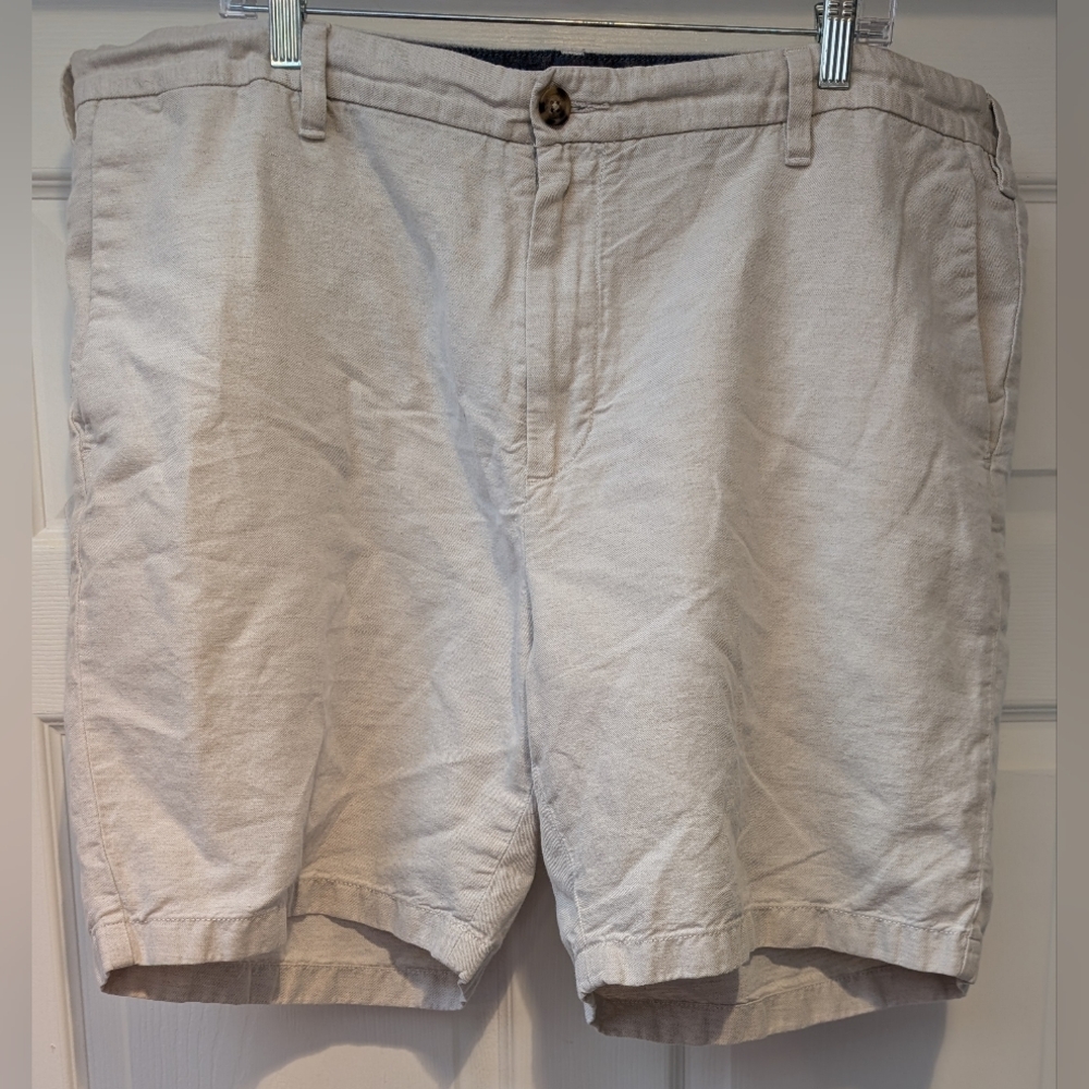 Big & Tall Men's Beige Nautica Classic Fit Linen Cotton Blend Chino Shorts CTHNY